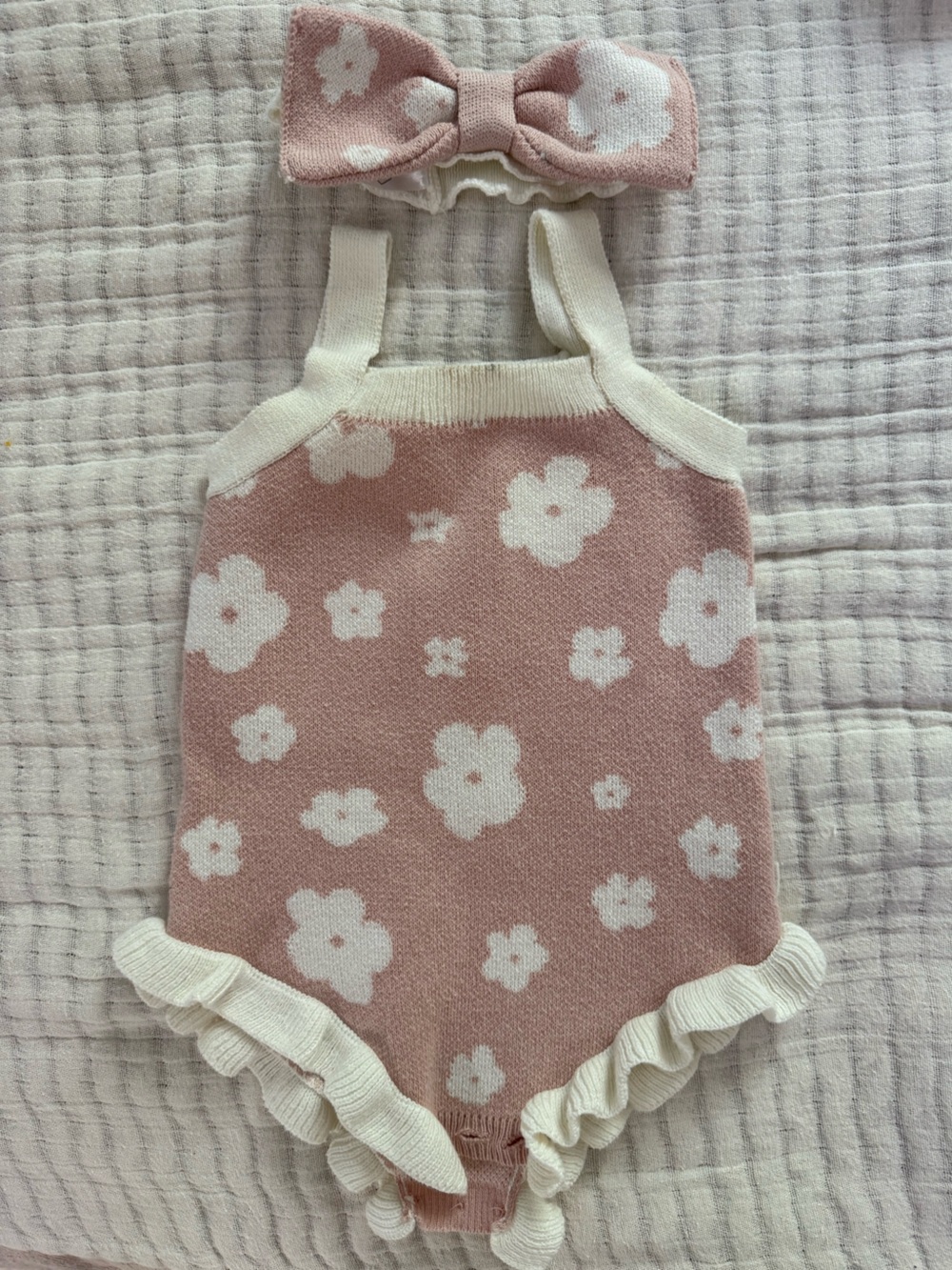 Snug - Pink Floral Knit Tank with White Trim